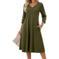 Legeres V-Ausschnitt-Midikleid für Damen
