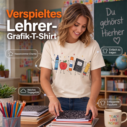 Niedliches grafisches Kurzarm-T-Shirt für Damen