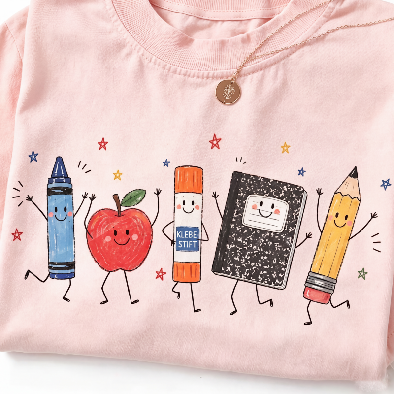 Niedliches grafisches Kurzarm-T-Shirt für Damen
