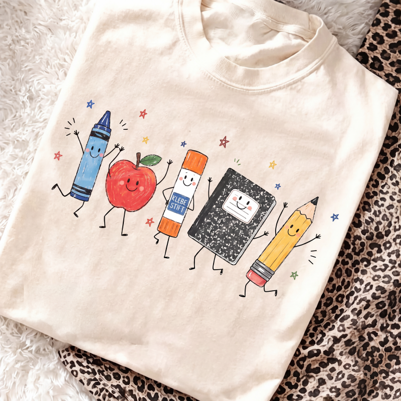 Niedliches grafisches Kurzarm-T-Shirt für Damen