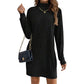 Geripptes Damen-Langarm-Strickkleid mit Rollkragen