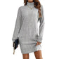 Geripptes Damen-Langarm-Strickkleid mit Rollkragen