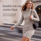 Geripptes Damen-Langarm-Strickkleid mit Rollkragen