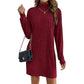 Geripptes Damen-Langarm-Strickkleid mit Rollkragen