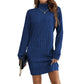 Geripptes Damen-Langarm-Strickkleid mit Rollkragen