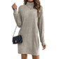 Geripptes Damen-Langarm-Strickkleid mit Rollkragen