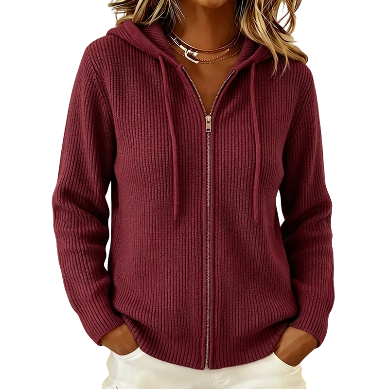 Gestrickte Kapuzen-Cardigan mit Reißverschluss für Damen