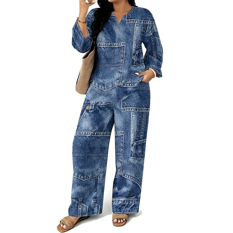 ✨Neu eingetroffen – Nur heute 50%! Langarm-Oberteil mit Weithosen-Set für Damen