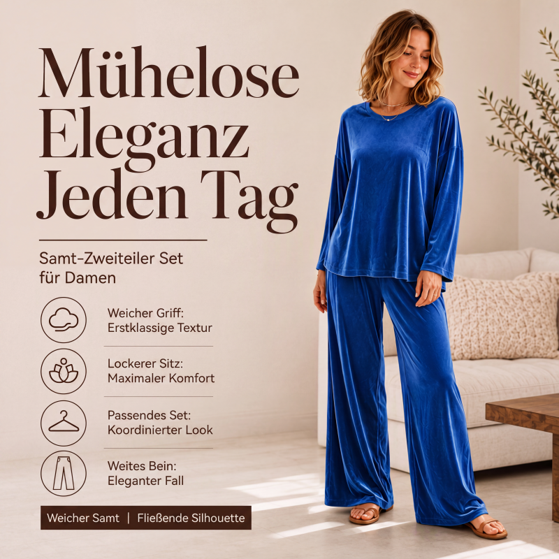 🎉✨Samt-Set für Damen – Langarm-Oberteil & weit geschnittene Hose