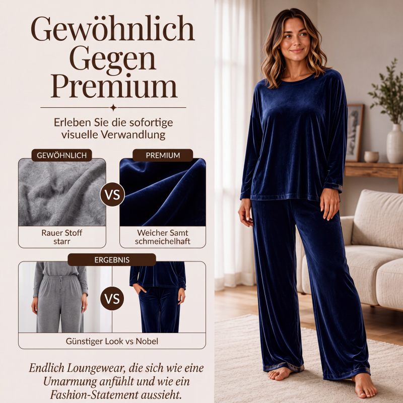 🎉✨Samt-Set für Damen – Langarm-Oberteil & weit geschnittene Hose