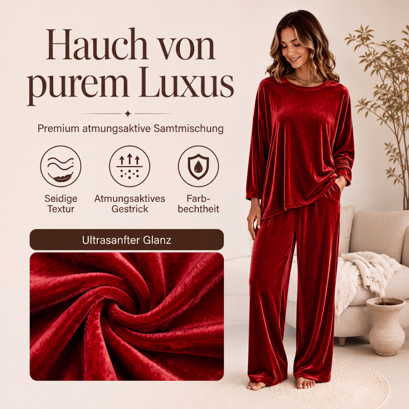 🎉✨Samt-Set für Damen – Langarm-Oberteil & weit geschnittene Hose