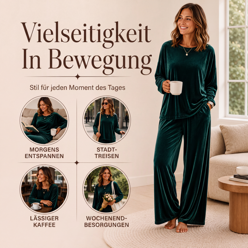 🎉✨Samt-Set für Damen – Langarm-Oberteil & weit geschnittene Hose