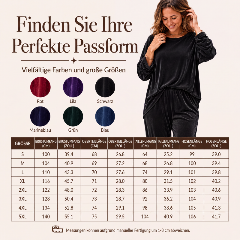 🎉✨Samt-Set für Damen – Langarm-Oberteil & weit geschnittene Hose