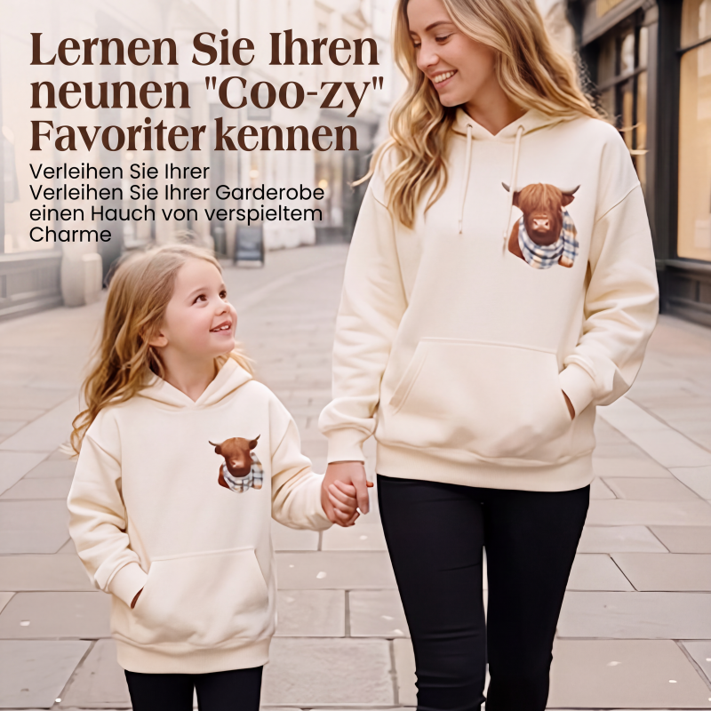 🐮 50% RABATT!!🎁Niedliches Kapuzensweatshirt mit kuscheligem Fleecefutter, Highland-Kuh-Motiv