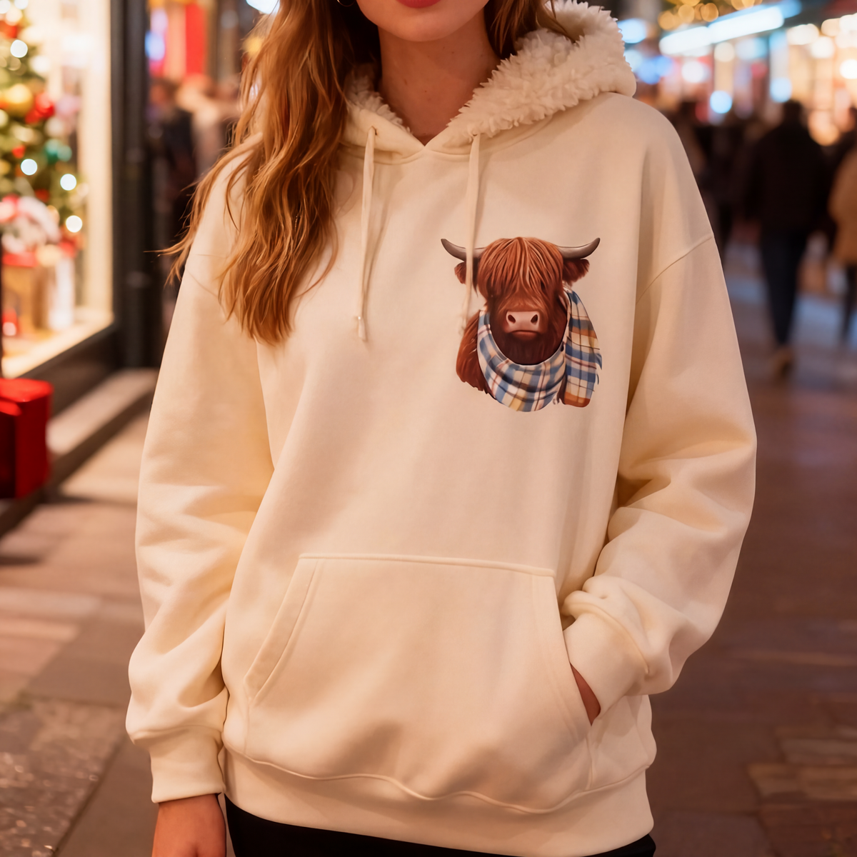 🐮 50% RABATT!!🎁Niedliches Kapuzensweatshirt mit kuscheligem Fleecefutter, Highland-Kuh-Motiv