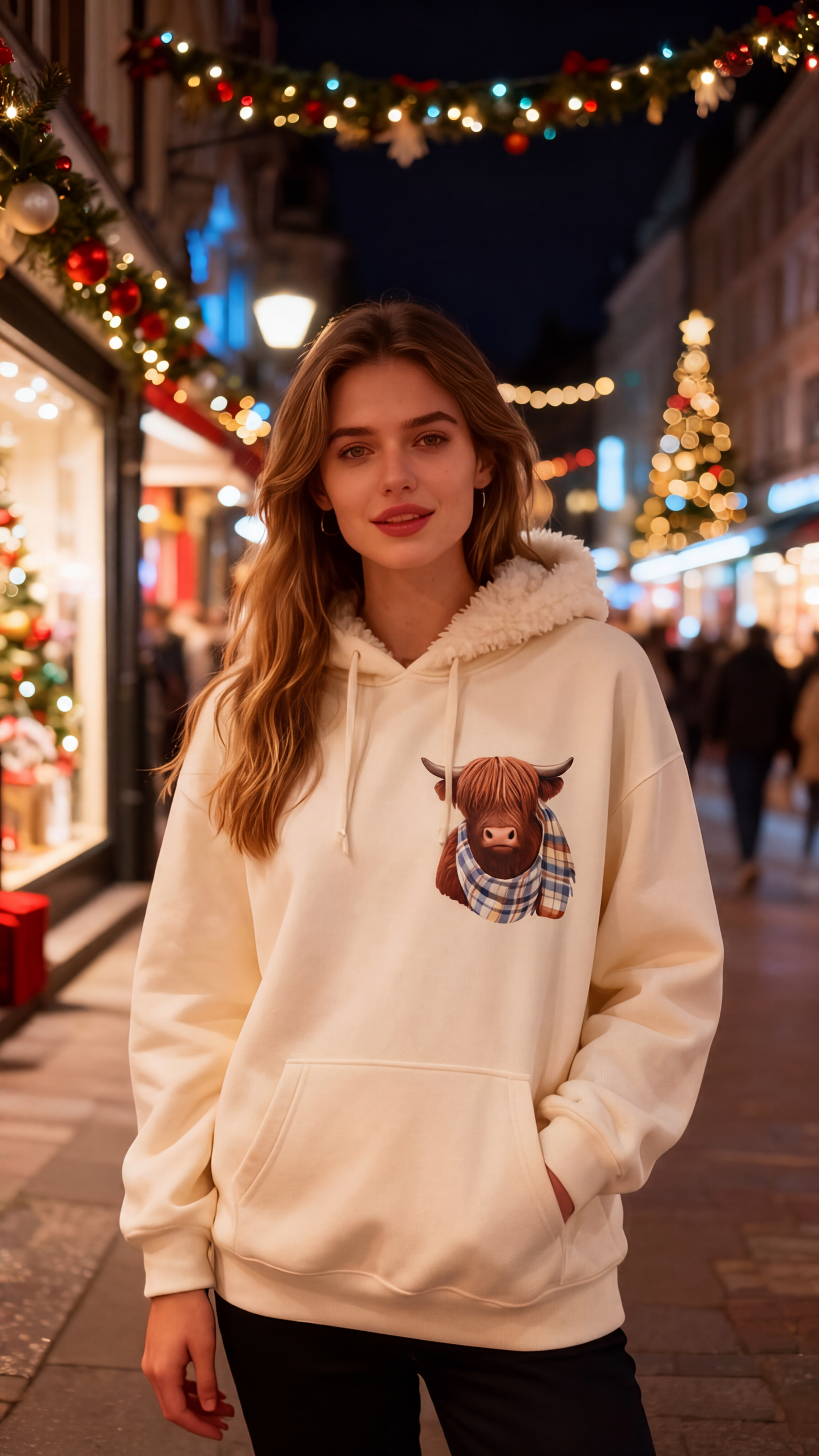 🐮 50% RABATT!!🎁Niedliches Kapuzensweatshirt mit kuscheligem Fleecefutter, Highland-Kuh-Motiv