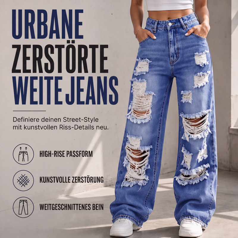 👖 50 % RABATT | Lässiger Streetstyle mit Charakter – Damen High-Waist Jeans mit weitem Bein & Destroyed-Details