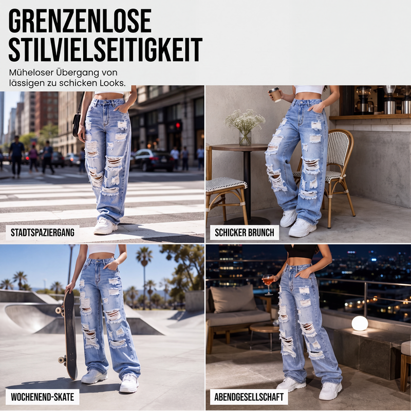 👖 50 % RABATT | Lässiger Streetstyle mit Charakter – Damen High-Waist Jeans mit weitem Bein & Destroyed-Details