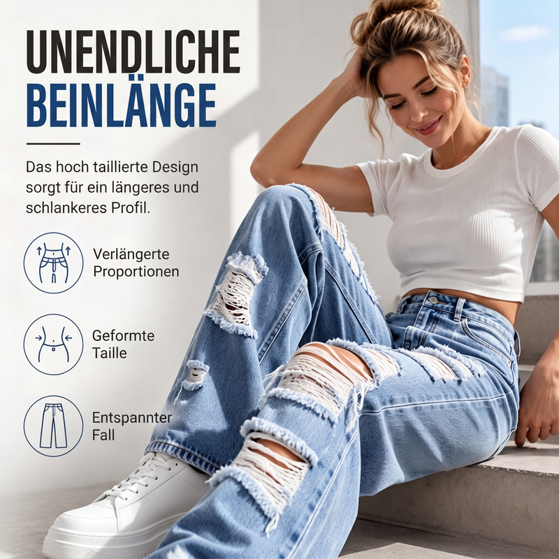 👖 50 % RABATT | Lässiger Streetstyle mit Charakter – Damen High-Waist Jeans mit weitem Bein & Destroyed-Details