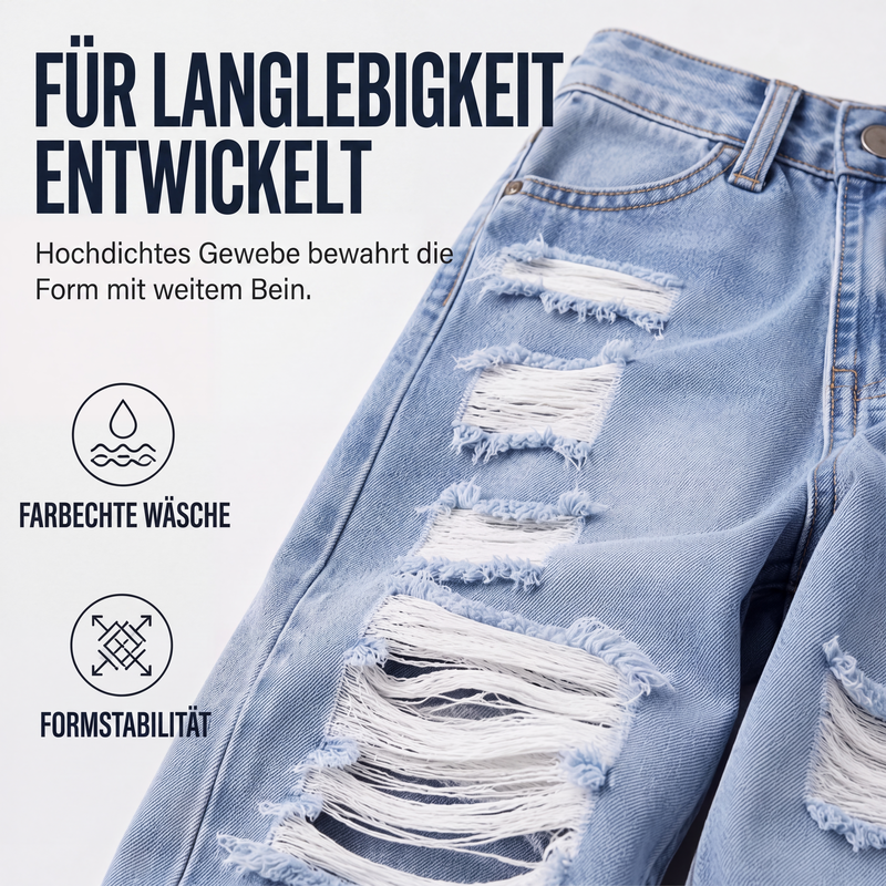👖 50 % RABATT | Lässiger Streetstyle mit Charakter – Damen High-Waist Jeans mit weitem Bein & Destroyed-Details