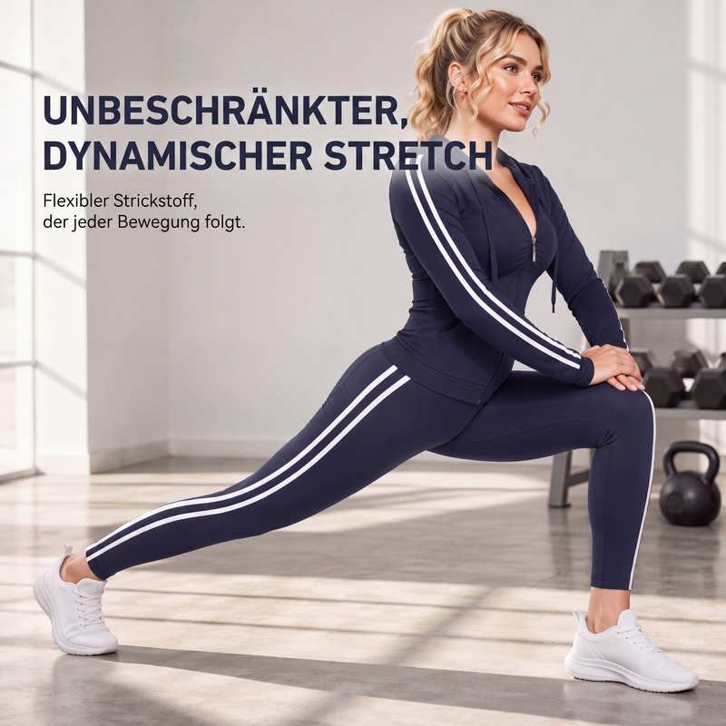 🎉🍂Herbstneuheit – 50% Rabatt!🧥👖Gestreiftes Damen-Set mit Kapuze und Reißverschluss, bestehend aus Kapuzenpullover und Hose