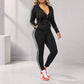 🎉🍂Herbstneuheit – 50% Rabatt!🧥👖Gestreiftes Damen-Set mit Kapuze und Reißverschluss, bestehend aus Kapuzenpullover und Hose