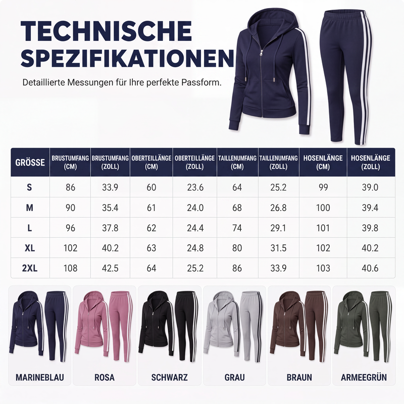 🎉🍂Herbstneuheit – 50% Rabatt!🧥👖Gestreiftes Damen-Set mit Kapuze und Reißverschluss, bestehend aus Kapuzenpullover und Hose