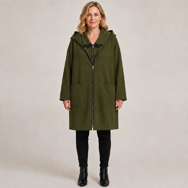 📢📢50% Rabatt!!! 🎉✨ Mittellange Damenjacke mit Kapuze & 2 Reißverschlüssen