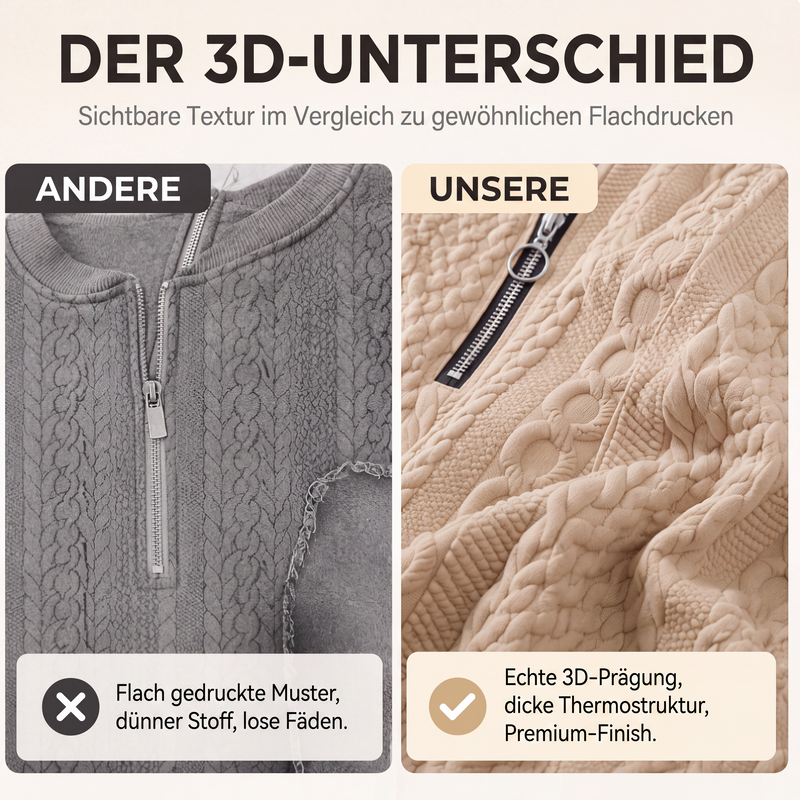 📢📢50%Rabatt!!!👚💎 Jetzt im Trend – Damen-Sweatshirt mit Zopfmuster und halblangem Reißverschluss