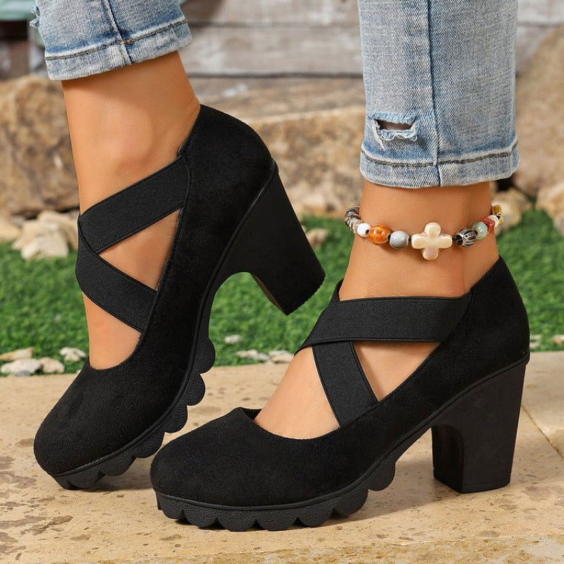 ⌛Zeitlich begrenzt – 50% Rabatt!!!🎉👠Mary-Jane-Schuhe für Damen mit runder Spitze, überkreuzten Riemen, Blockabsatz, Plateau und Cut-Out-Ausschnitten, hochhackig