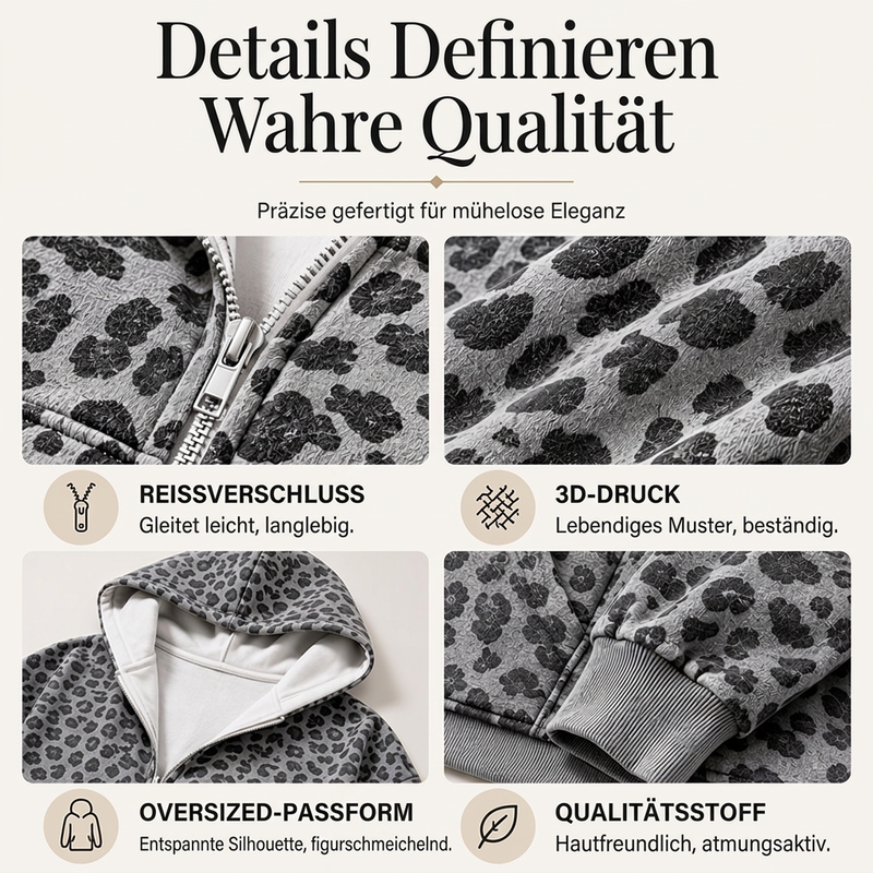 🐆 Damen Hoodie mit Reißverschluss und Leopardenmuster – Lässig, bequem & immer passend