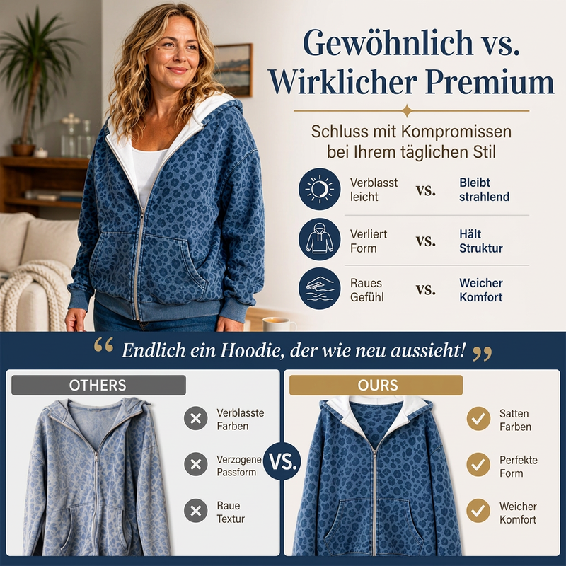 🐆 Damen Hoodie mit Reißverschluss und Leopardenmuster – Lässig, bequem & immer passend