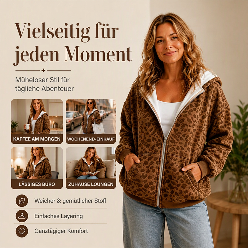 🐆 Damen Hoodie mit Reißverschluss und Leopardenmuster – Lässig, bequem & immer passend