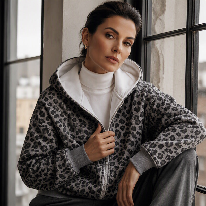 🐆 Damen Hoodie mit Reißverschluss und Leopardenmuster – Lässig, bequem & immer passend