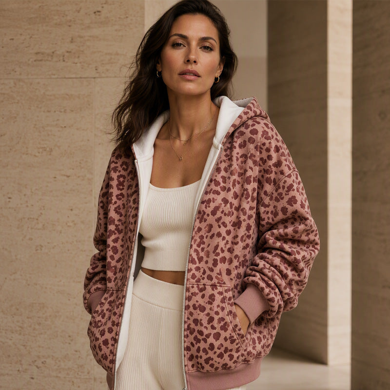 🐆 Damen Hoodie mit Reißverschluss und Leopardenmuster – Lässig, bequem & immer passend