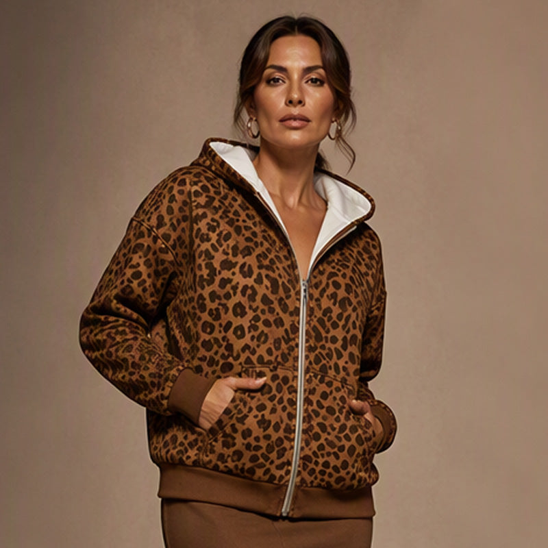 🐆 Damen Hoodie mit Reißverschluss und Leopardenmuster – Lässig, bequem & immer passend