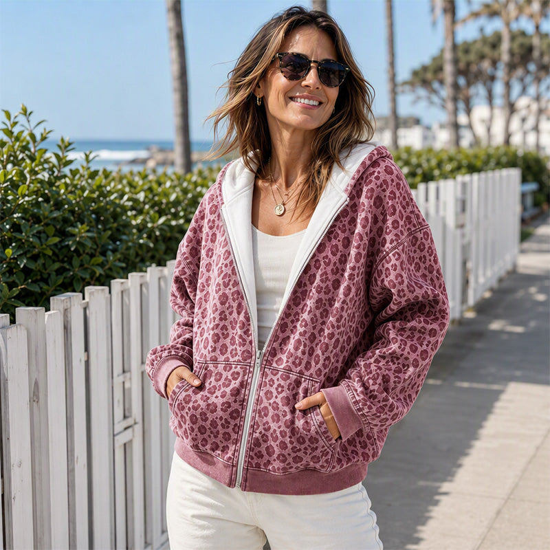 🐆 Damen Hoodie mit Reißverschluss und Leopardenmuster – Lässig, bequem & immer passend