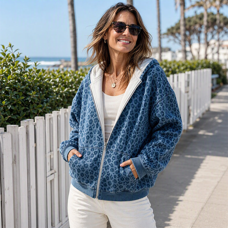 🐆 Damen Hoodie mit Reißverschluss und Leopardenmuster – Lässig, bequem & immer passend