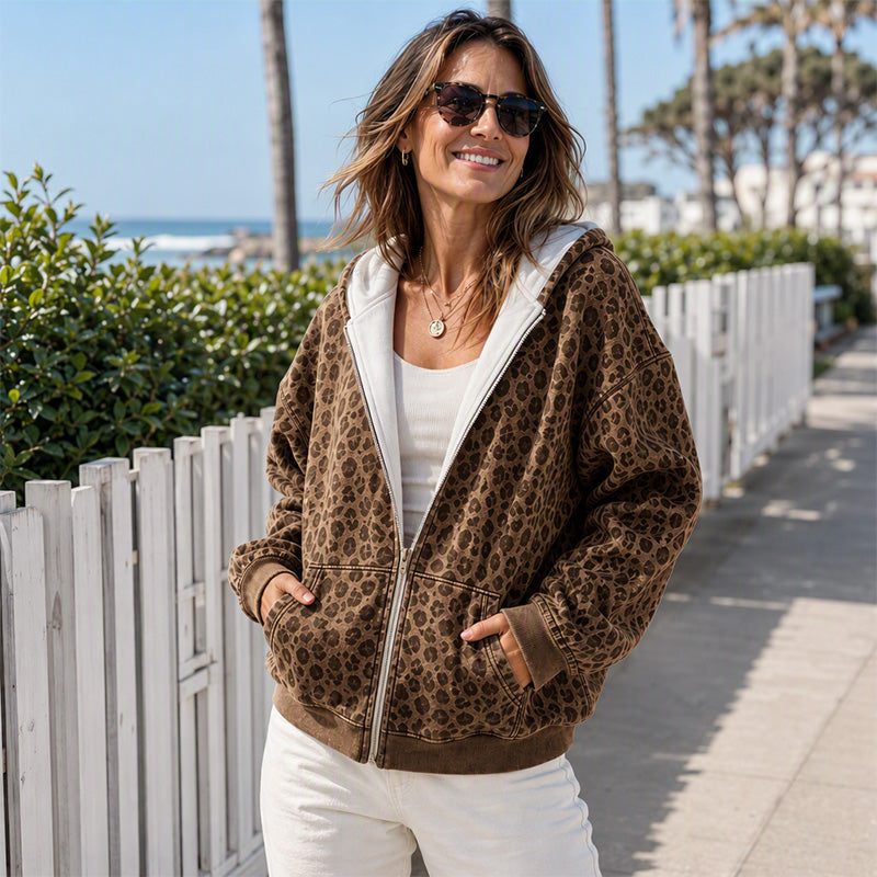 🐆 Damen Hoodie mit Reißverschluss und Leopardenmuster – Lässig, bequem & immer passend