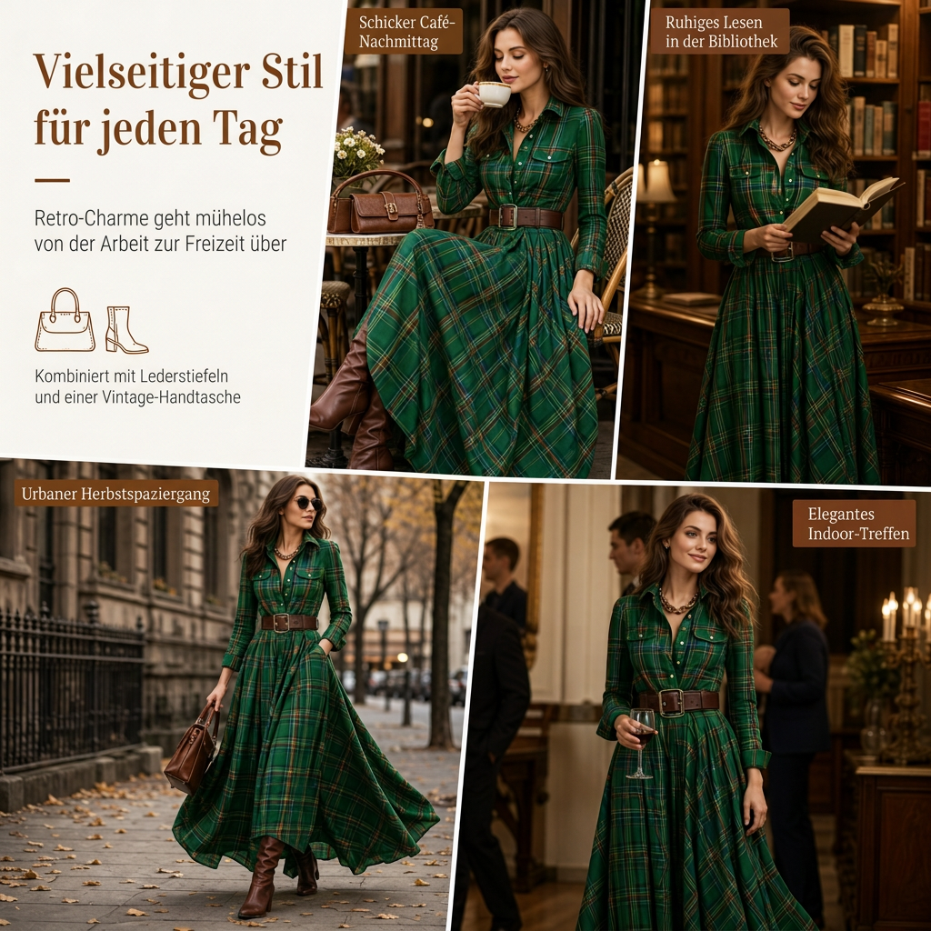📢🎉50%Rabatt!!!🛍️🍂 Plus-Size-Kleid im französischen Vintage-Karomuster – Feminin, bequem & immer passend