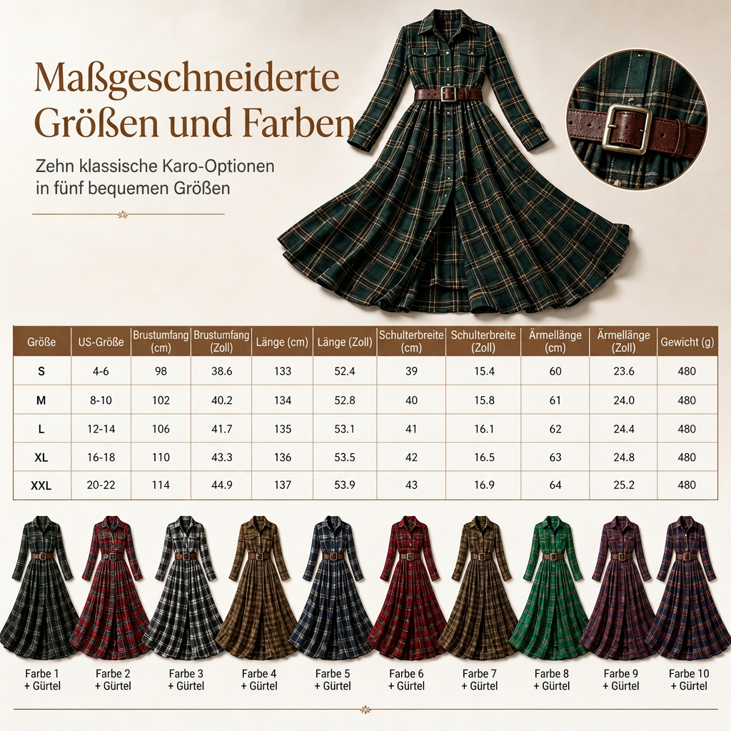 📢🎉50%Rabatt!!!🛍️🍂 Plus-Size-Kleid im französischen Vintage-Karomuster – Feminin, bequem & immer passend