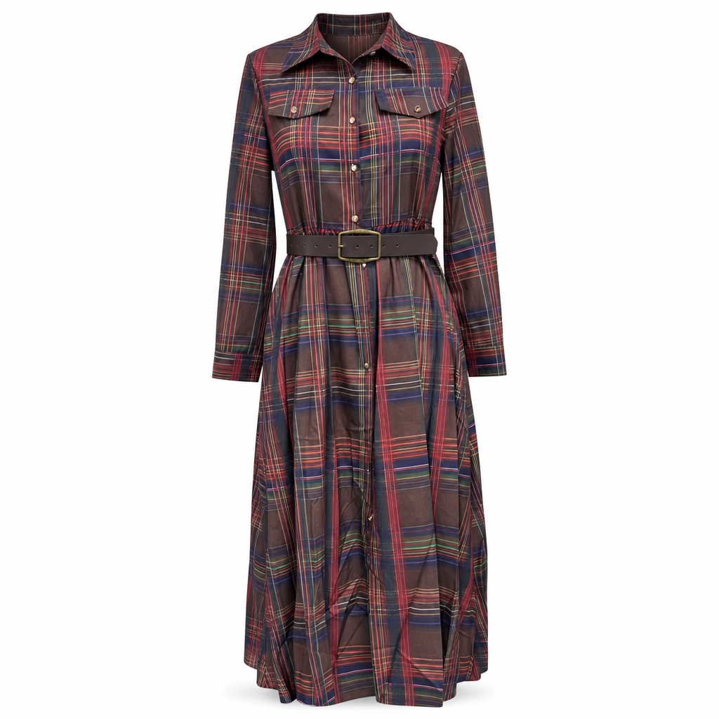 📢🎉50%Rabatt!!!🛍️🍂 Plus-Size-Kleid im französischen Vintage-Karomuster – Feminin, bequem & immer passend