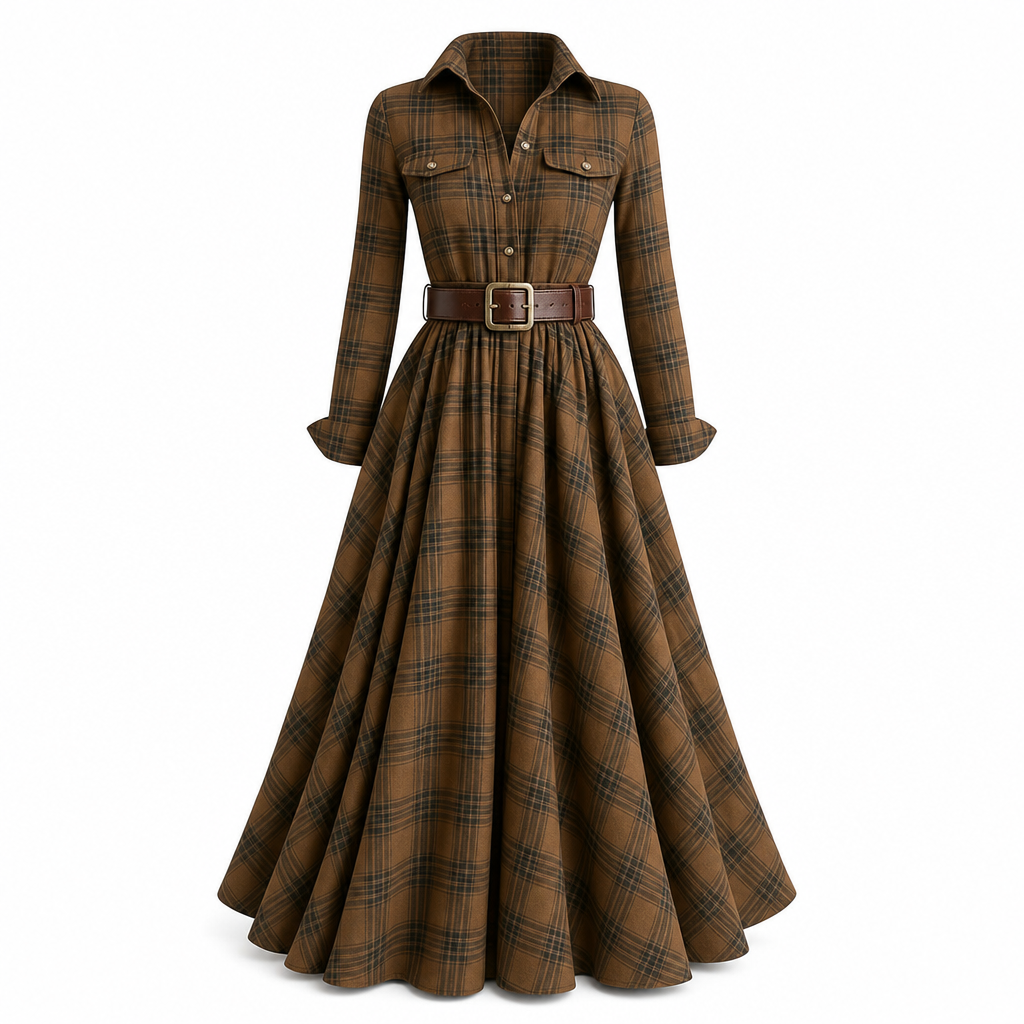 📢🎉50%Rabatt!!!🛍️🍂 Plus-Size-Kleid im französischen Vintage-Karomuster – Feminin, bequem & immer passend