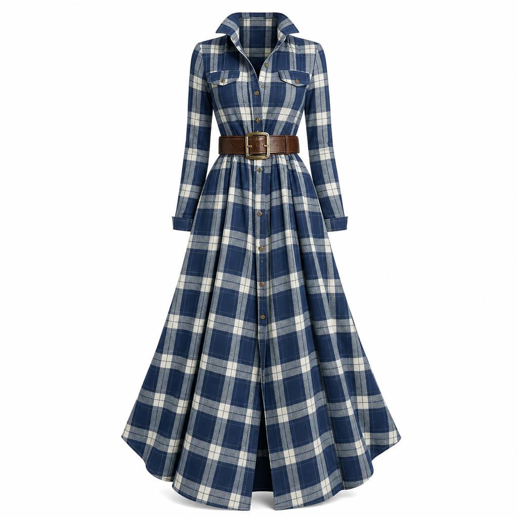 📢🎉50%Rabatt!!!🛍️🍂 Plus-Size-Kleid im französischen Vintage-Karomuster – Feminin, bequem & immer passend