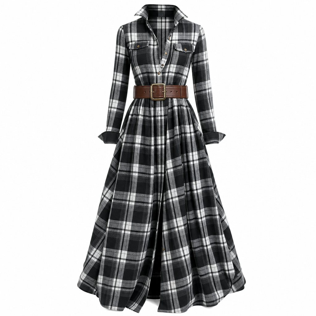 📢🎉50%Rabatt!!!🛍️🍂 Plus-Size-Kleid im französischen Vintage-Karomuster – Feminin, bequem & immer passend