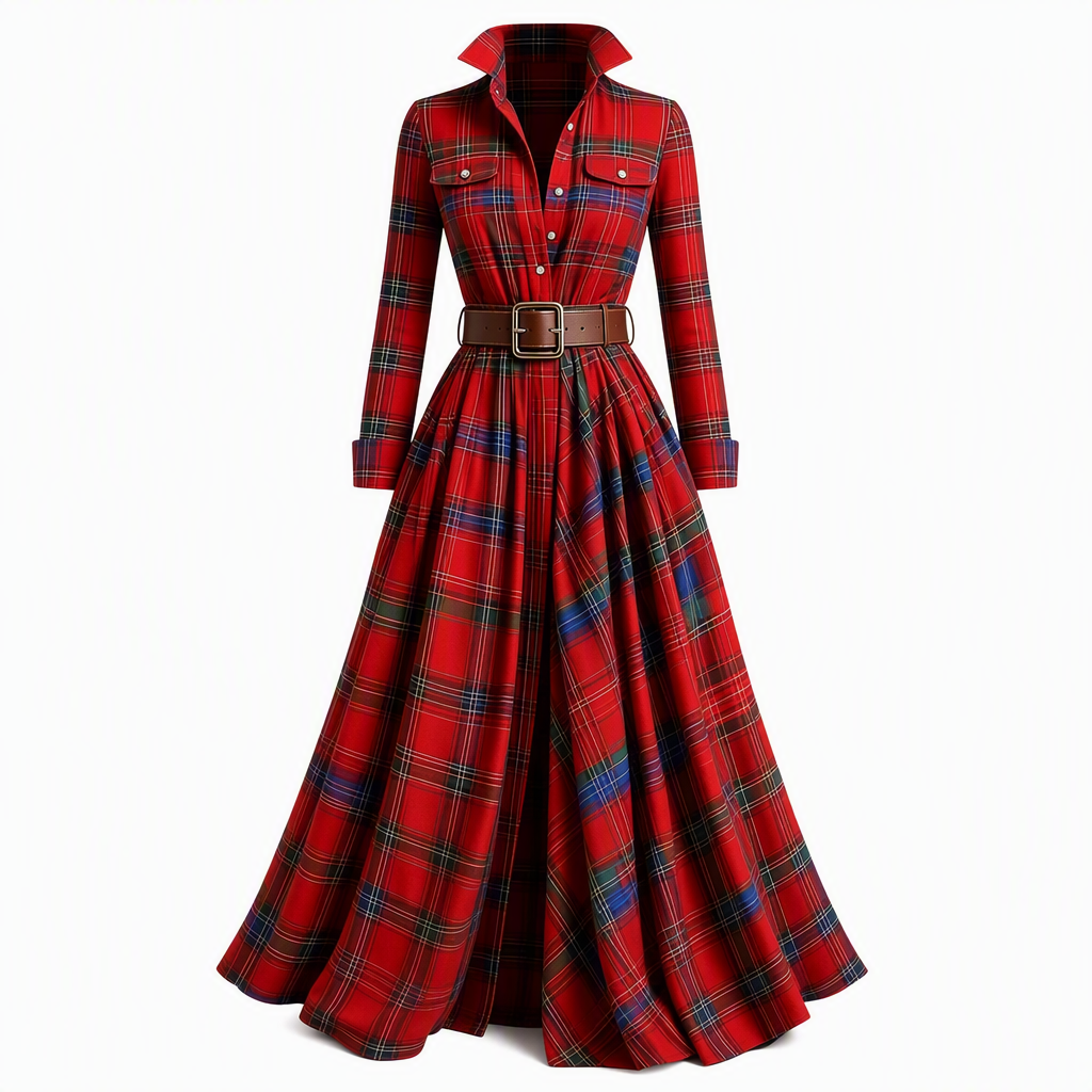 📢🎉50%Rabatt!!!🛍️🍂 Plus-Size-Kleid im französischen Vintage-Karomuster – Feminin, bequem & immer passend