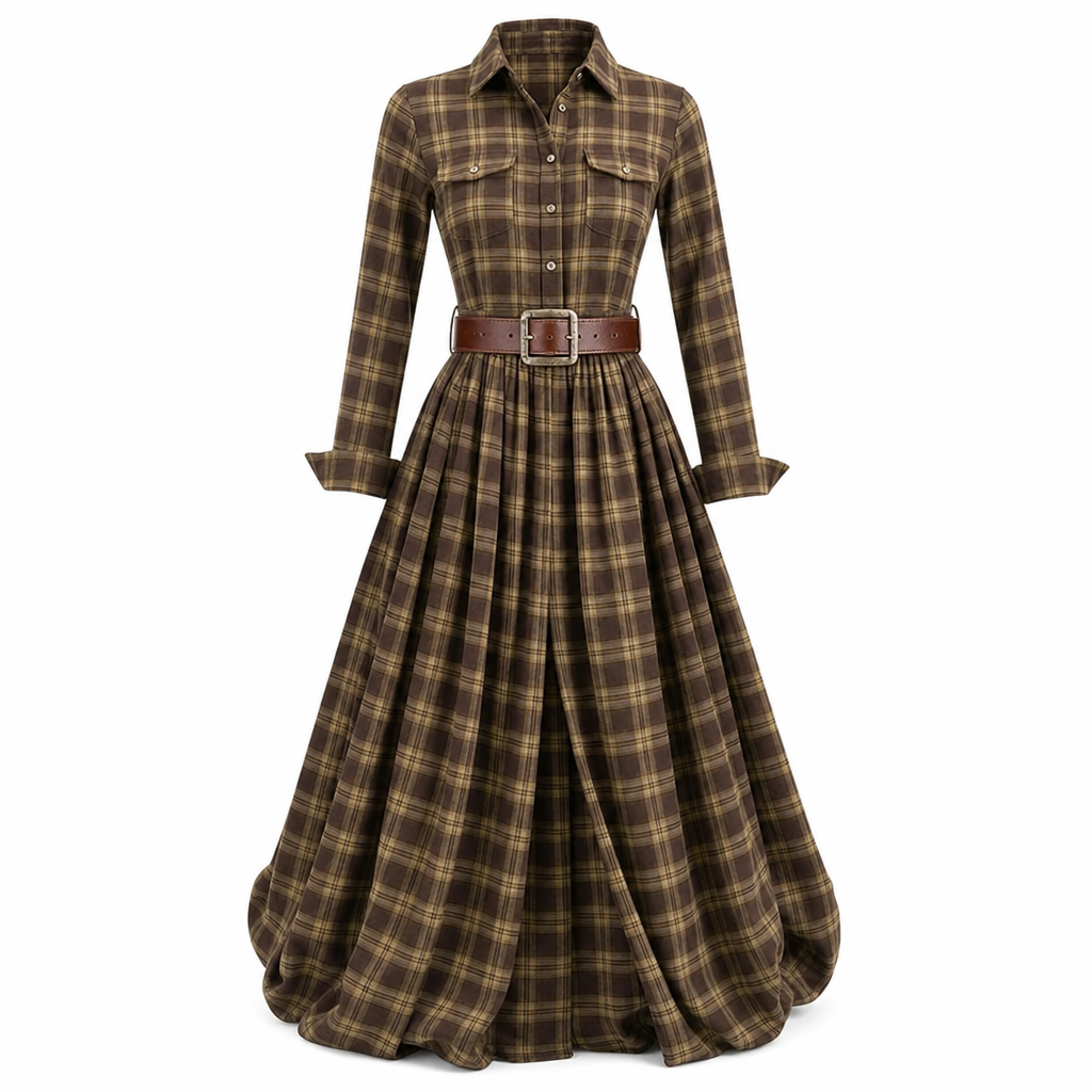 📢🎉50%Rabatt!!!🛍️🍂 Plus-Size-Kleid im französischen Vintage-Karomuster – Feminin, bequem & immer passend