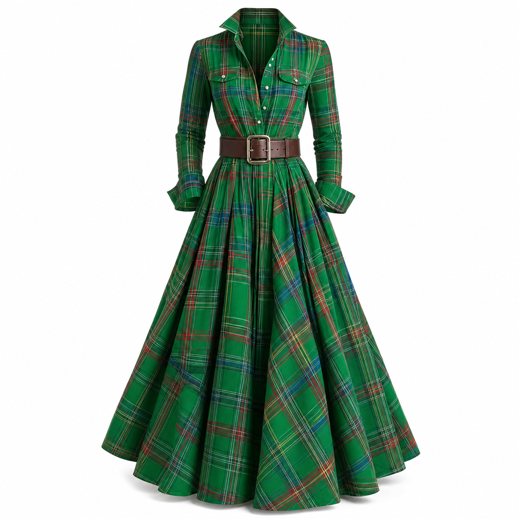 📢🎉50%Rabatt!!!🛍️🍂 Plus-Size-Kleid im französischen Vintage-Karomuster – Feminin, bequem & immer passend