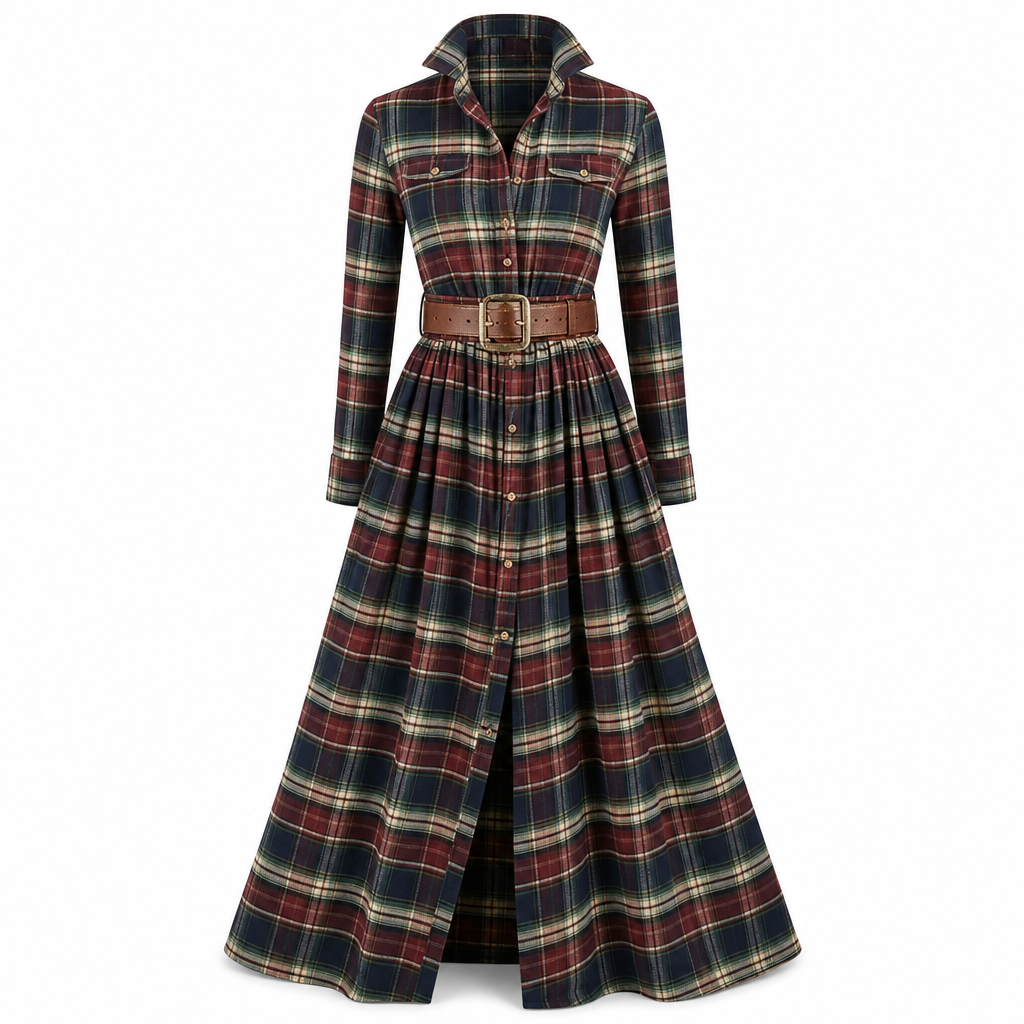 📢🎉50%Rabatt!!!🛍️🍂 Plus-Size-Kleid im französischen Vintage-Karomuster – Feminin, bequem & immer passend