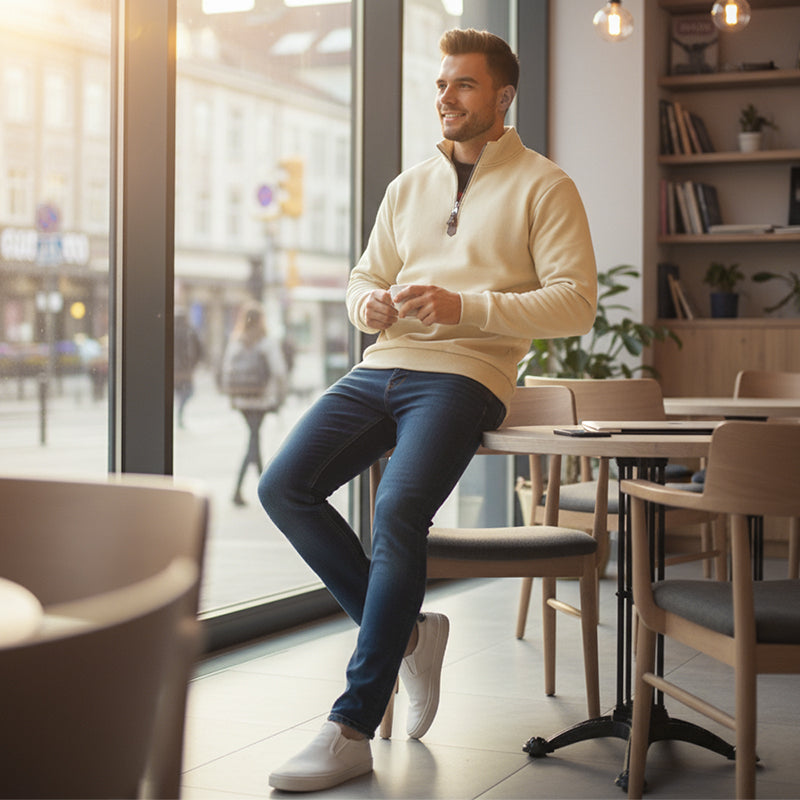 Herren-Pullover mit Stehkragen und Viertelreißverschluss